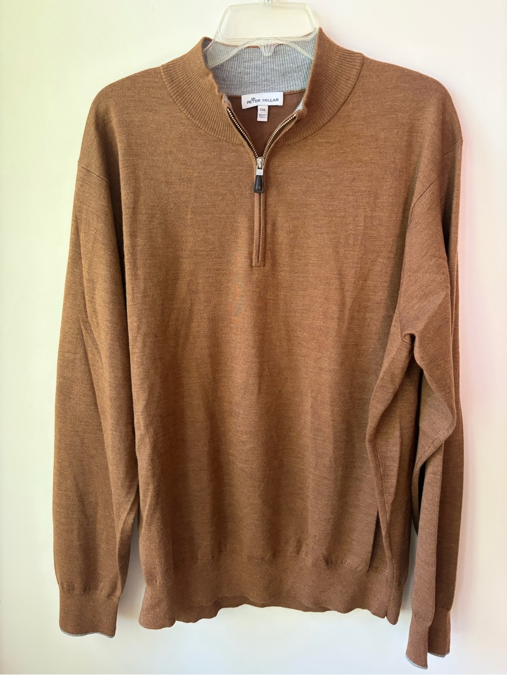 Peter Millar Men's XXL Cashmere Blend Brown Quarter Zip Sweater Preowned Grey ac